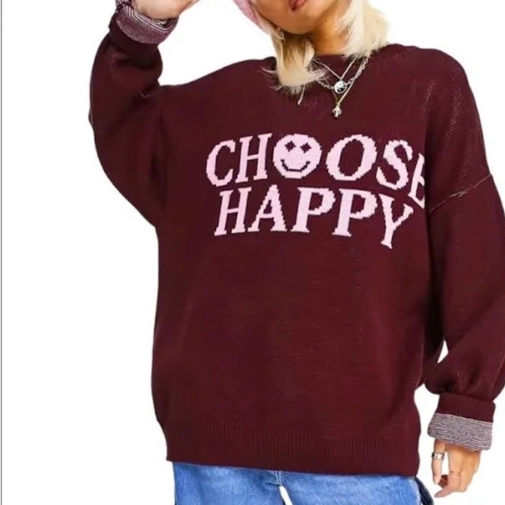 Topshop Burgundy 'Choose Happy' Sweater